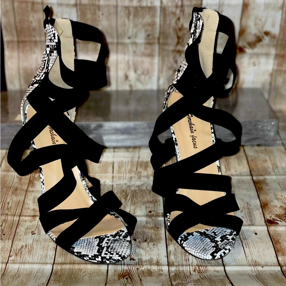Snake print comfy heels